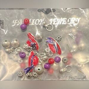 💥New Red Hat Society Charm Bracelet Kit Red Purple Hats Purse Beads Jewelry